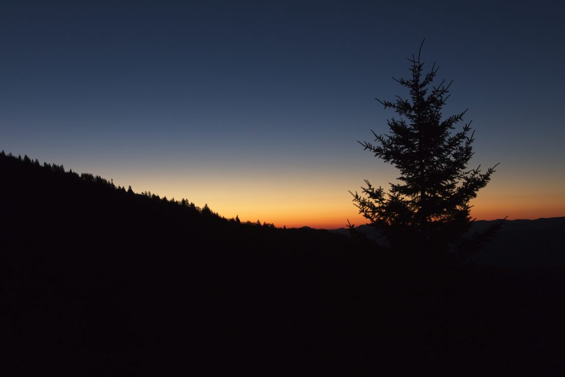 Twilight blue hour with distant ridges fading into evening — Blue Ridge Parkway