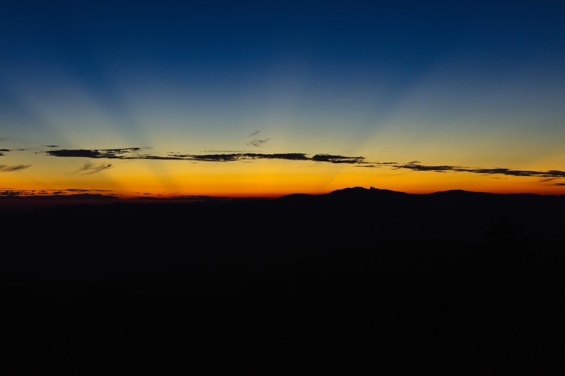 Layered Blue Ridge ridgelines in cool twilight afterglow — Blue Ridge Parkway