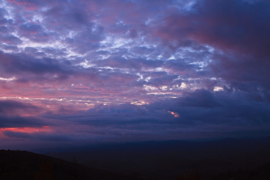 Twilight blue hour over layered Blue Ridge ridges — Blue Ridge Parkway